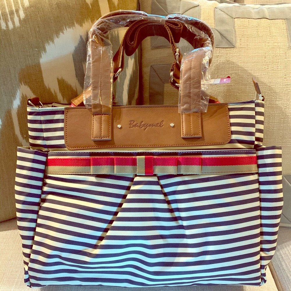 NEW Baby Mel Cara navy white diaper bag